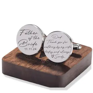 Engraved Father of the Bride cufflinks with walnut wooden box