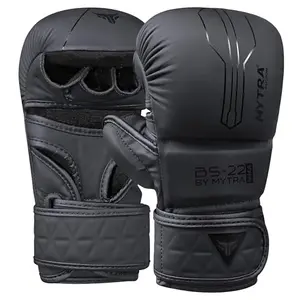 Mytra Fusion 7 oz MMA gloves with breathable open palm and hook and loop strap