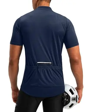 Bikewa men's half-zip cycling jersey in navy with reflective elements and four pockets