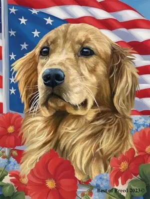Best of Breed double-ply golden retriever patriotic garden flag