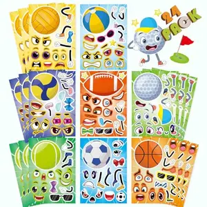 DUJAA make-a-face sport ball sticker sheets with football, basketball, soccer, and baseball designs