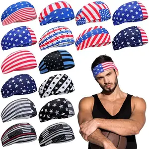 Foaincore 16 different American flag style headbands laid out, highlighting silk-like fabric
