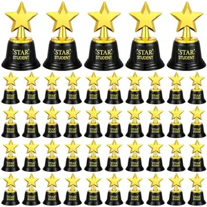 30-pack of 5-inch plastic star trophies with black bases and star student stickers from Ecation