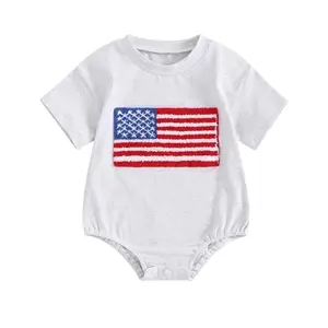 Close up of embroidered American flag on baby onesie
