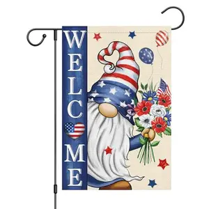 Wodison double-sided patriotic gnome garden flag with floral welcome design