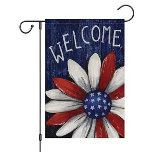Wodison patriotic garden flag with daisy floral design and stars on burlap
