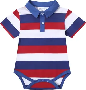 COSLAND striped romper in red, white and blue with polo neckline