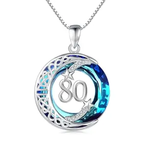 JUSTKIDSTOY celtic moon blue crystal 80th birthday necklace