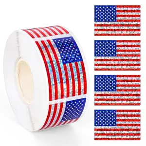 Roll of glitter American flag stickers