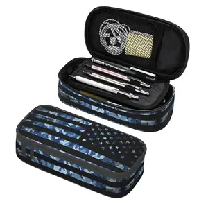 YIJIUWKIS American flag style pen case with blue camo pattern and zip compartments