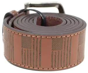 USA Distressed Vertical Flag Leather Belt by BC Belts with metal buckle and embossed stars and stripes