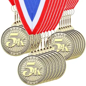 Pack of 30 gold running medals with red, white, and blue ribbons