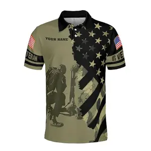 Custom US Army veteran polo shirt with American flag all-over 3D print and personalized text, multiple colors