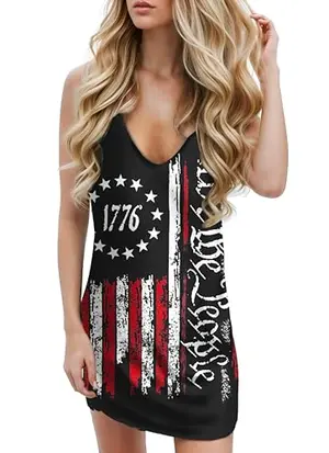 TMSD women's USA flag stars and stripes graphic mini dress with '1776' print