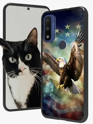Inexpensive Motorola G Pure case with bald eagle and American flag print