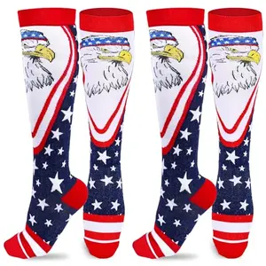 Subesty two pairs of red white and blue eagle design compression socks