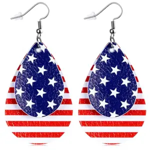 Red white blue leather patriotic dangle earrings for Independence Day
