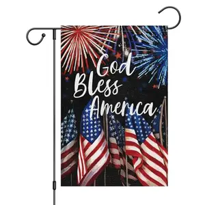 Louise Maelys burlap look patriotic garden flag with fireworks