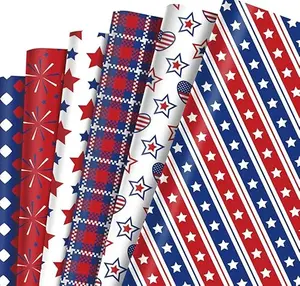 Welpurch patriotic wrapping paper sheets with stars, stripes, and fireworks designs