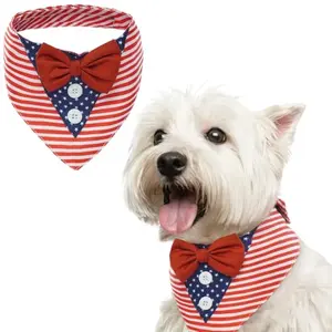 Close-up of American flag dog tuxedo bandana on small dog