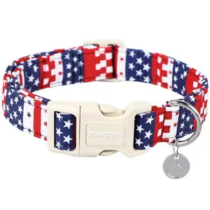 DOGWONG Cotton Patriotic Dog Collar with Flag Design