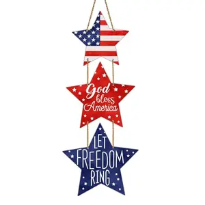 YUNKKIN wooden pentagram patriotic wreath door hanger