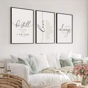 Heiple Framed Scripture Wall Art Set of 3 with Wooden Frame - Be Still and Know, Love is Patient, and inspirational Bible verses for Christian home decor