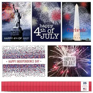 25 multicolor Independence Day greeting cards with five unique designs