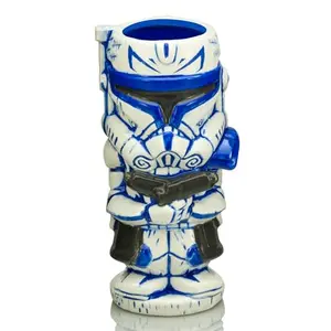 Blue and white ceramic Captain Rex tiki mug holding 15 ounces, featuring a tropical Star Wars clone trooper design for rum cocktails.