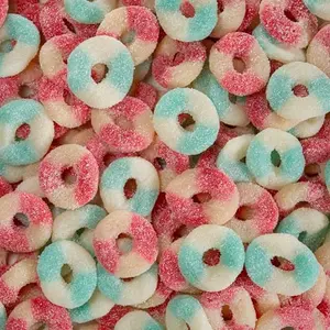 Sour sugar coated patriotic mini gummy rings