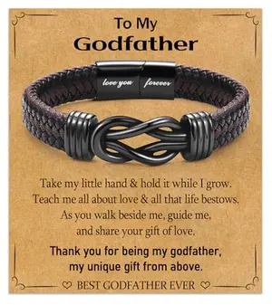 WIKHIA leather and stainless steel knot bracelet with 'Love you forever' inscription