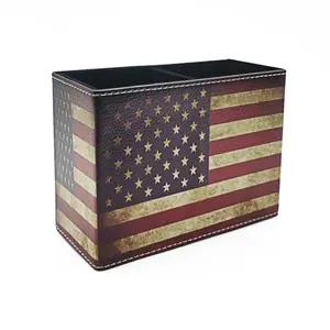 Rectangular American flag pencil holder with two sections