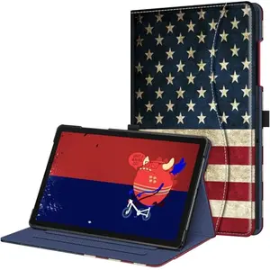 Fintie US flag case for Tab A9+ with front pocket, showing adjustable stand