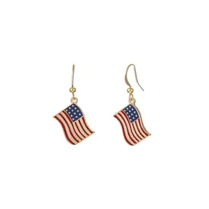 Gold-tone dangle earrings with American flag charm