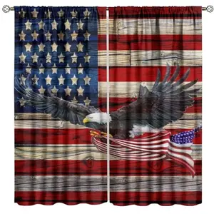 Kurtect American flag curtains with bald eagle and wood plank design