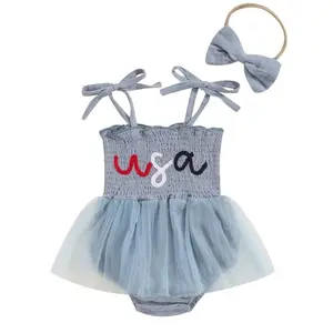 Ayalinggo baby girl 4th of July outfit with spaghetti strap romper and tutu