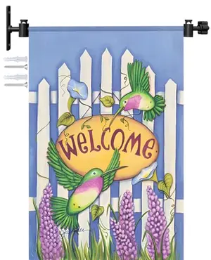 BALIE SPACE black wall mount garden flag holder with two stoppers for 12x18 flags on mailbox post