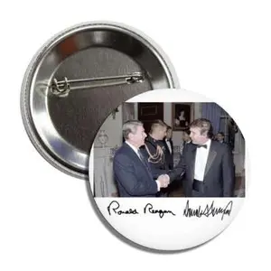 Reagan Trump political souvenir pin badge with patriotic design