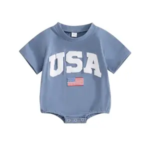 Baby girl in FYBITBO USA embroidered romper with American flag