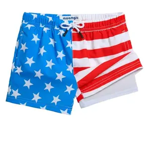 Maamgic boys swim trunks with American flag design and compression liner