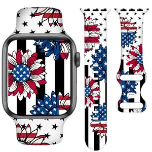 Pink and white heart star patterned Apple Watch band on a wrist