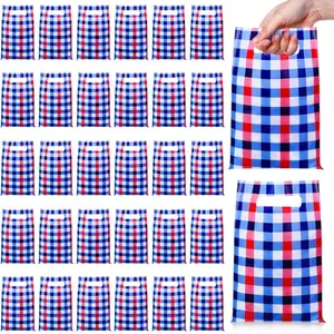 Pack of Engrowtic red, white, and blue checkered plastic snack bags with handles