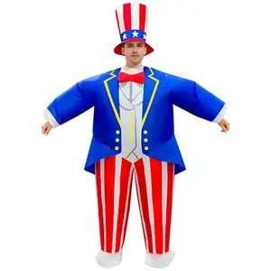 Inflatable Uncle Sam costume blowing up into a large American flag character