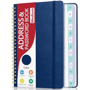 Homlive address book in navy blue with spiral binding and elastic band