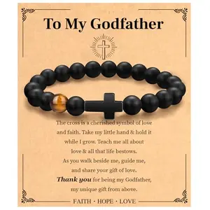 Paderast cross bracelet with natural stone beads and adjustable cord