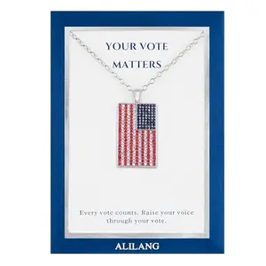 Alilang American flag rhinestone necklace with voting message card