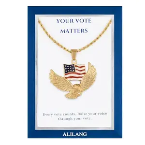 Alilang golden bald eagle and American flag necklace with voting card