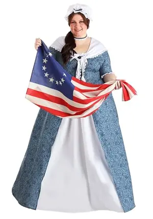 Fun Costumes plus size Betsy Ross costume with bonnet and patriotic accessories