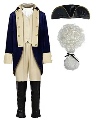 ReliBeauty colonial costume with blue coat and wig