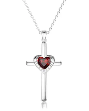 Middlux cross necklace sterling silver with January birthstone